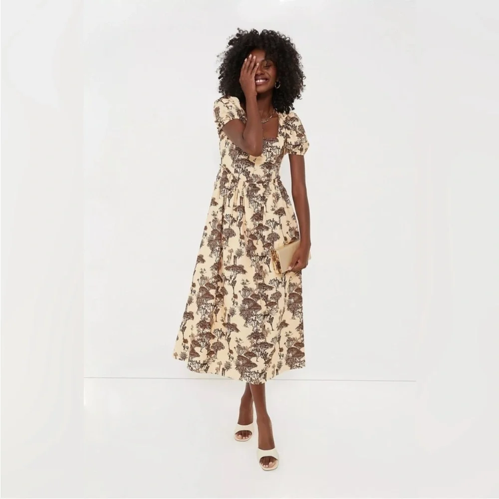 Tuckernuck Hyacinth House Brown Toile Camilla Corset Midi Dress Puff Sleeve Sz S - Picture 14 of 14